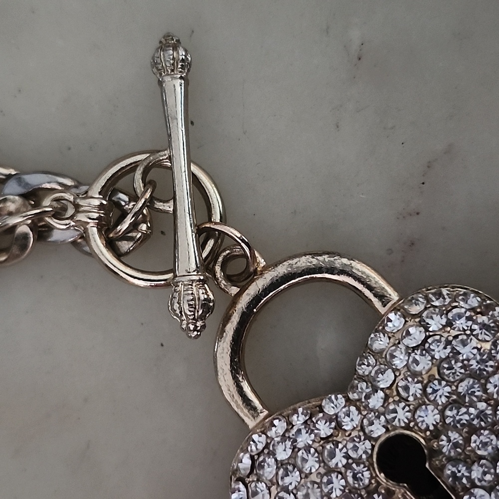 Heart Lock and Key Gold Tone Chain Pendant Necklace - Picture 4 of 16